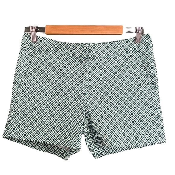 Willi Smith Y2K Kelly Green & Navy Geometric Print Shorts Mod Preppy Size 4 - Picture 1 of 8